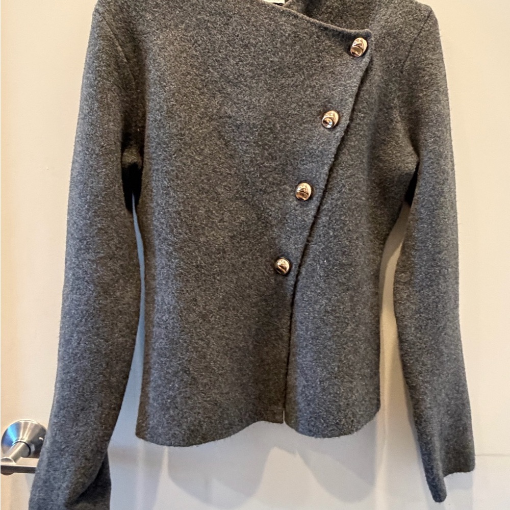 Zara Gray Asymmetrical Button Sweatshirt